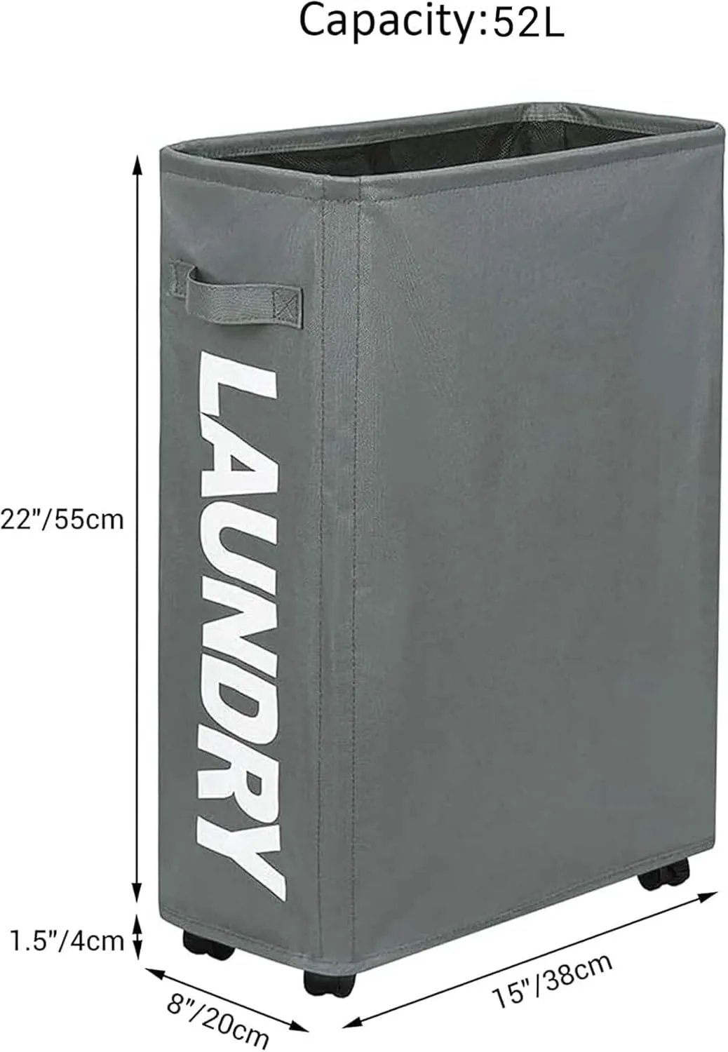 ZERO JET LAG Slim Laundry Hamper - Thin Hamper Bathroom - Rolling Storage Organizer - 52L Slim Laundry Hamper with Wheels - Dirty Clothes Basket Organizer Bathroom 15×8×22 in (22 Inches, Smoke Gray)