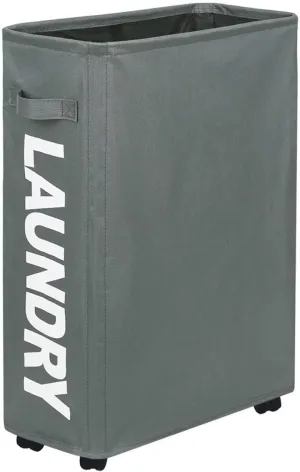 ZERO JET LAG Slim Laundry Hamper - Thin Hamper Bathroom - Rolling Storage Organizer - 52L Slim Laundry Hamper with Wheels - Dirty Clothes Basket Organizer Bathroom 15×8×22 in (22 Inches, Smoke Gray)