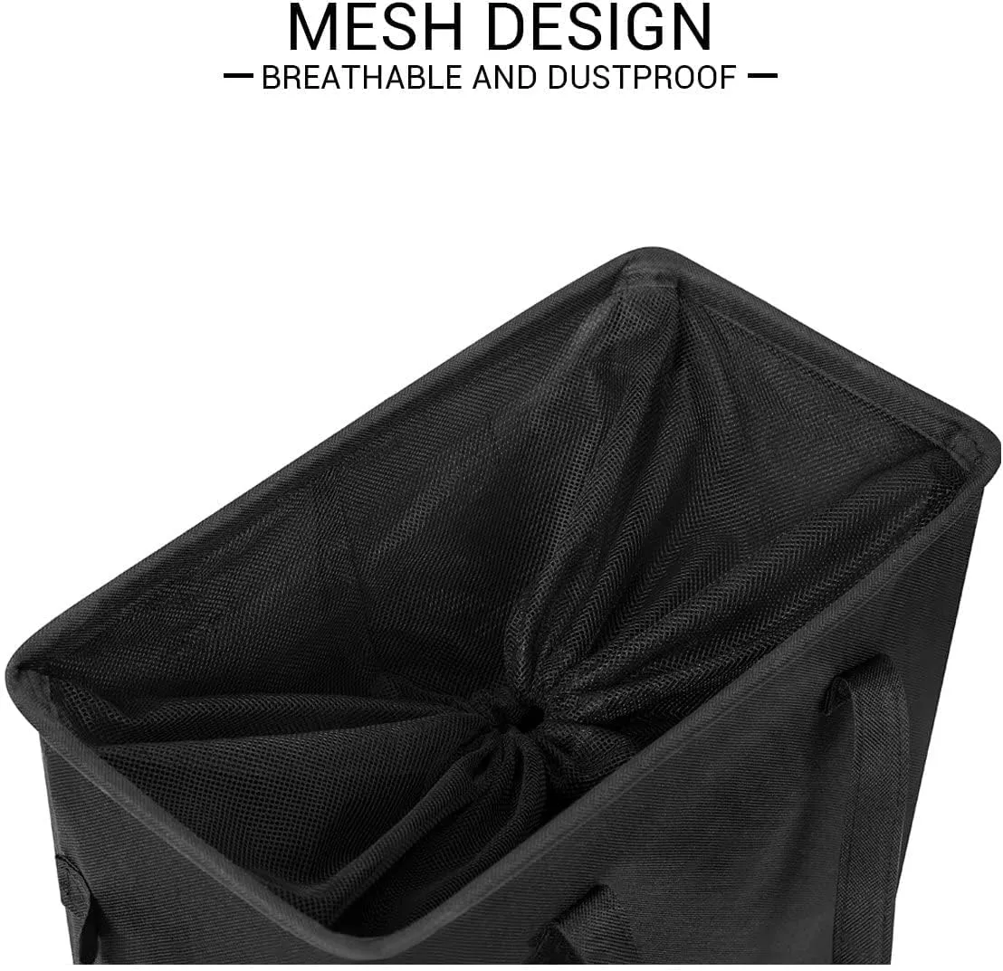 ZERO JET LAG Slim Laundry Hamper With Handles Collapsible Laundry Basket Thin Dirty Clothes Basket Narrow Laundry Bag Foldable Dirty Clothes Hamper 45L (21 inches,Black)