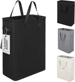 ZERO JET LAG Slim Laundry Hamper With Handles Collapsible Laundry Basket Thin Dirty Clothes Basket Narrow Laundry Bag Foldable Dirty Clothes Hamper 45L (21 inches,Black)