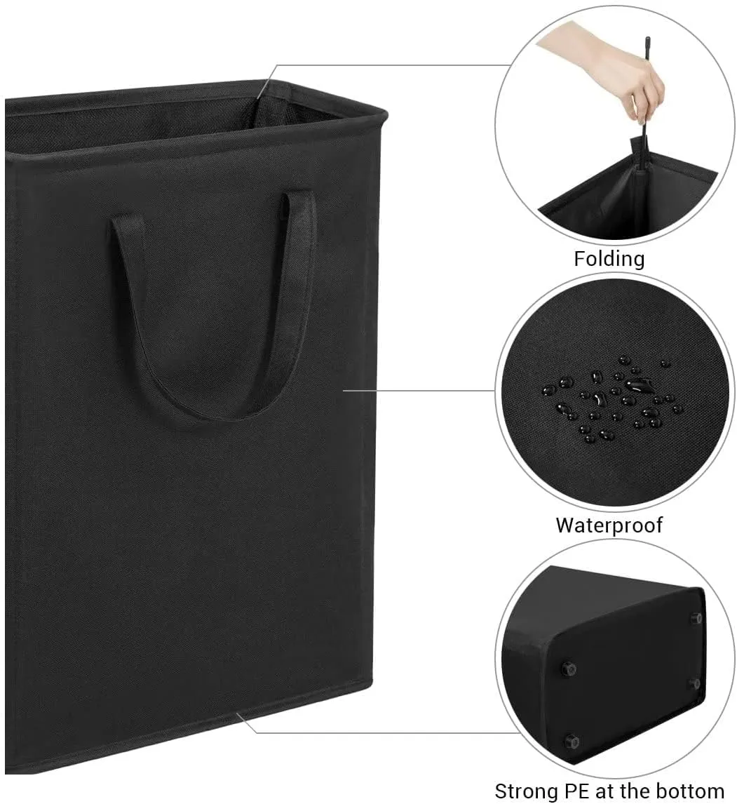 ZERO JET LAG Slim Laundry Hamper With Handles Collapsible Laundry Basket Thin Dirty Clothes Basket Narrow Laundry Bag Foldable Dirty Clothes Hamper 45L (21 inches,Black)