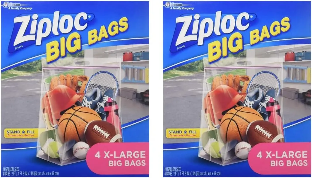 Ziploc Stand and Fill Big Bags, XL Big Bags, 4 Count (Pack of 2)